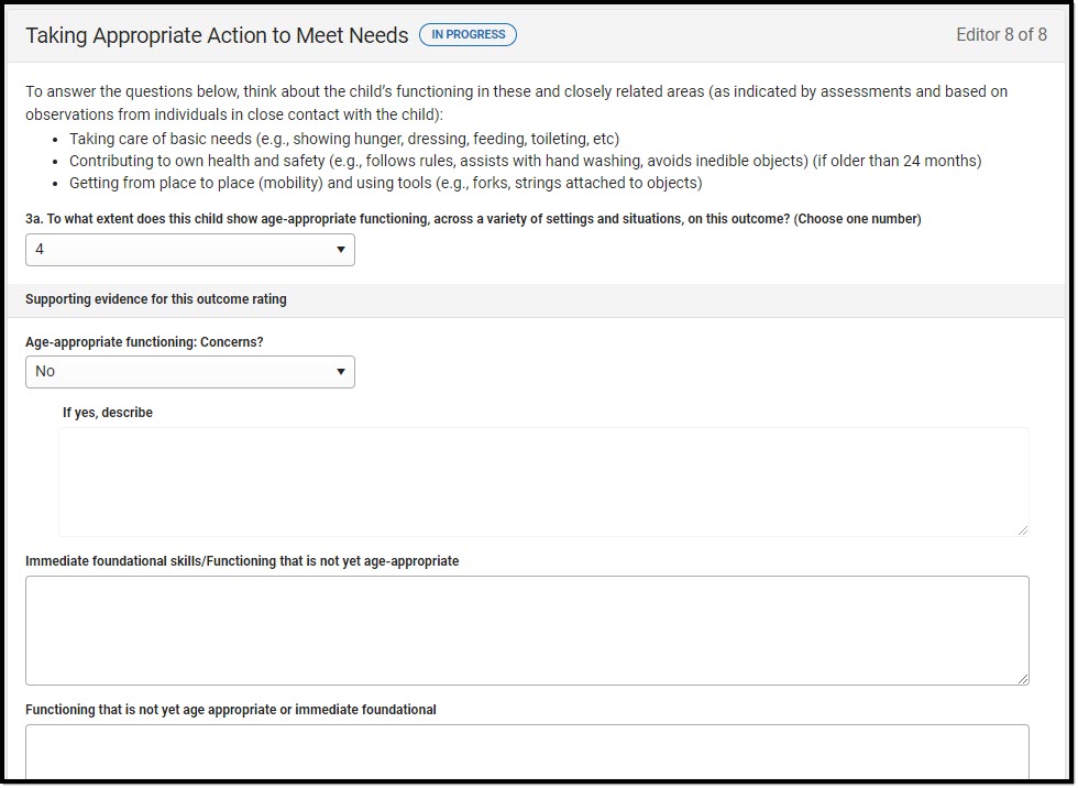 Screenshot of the Taking Appropriate Action to Meet Needs Editor.