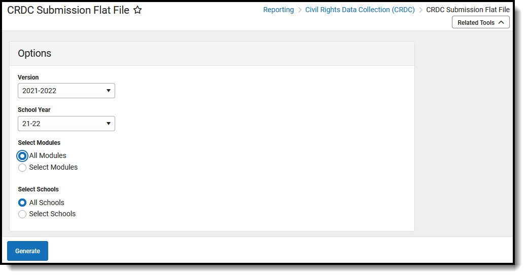 Screenshot of CRDC Submission Flat File tool.
