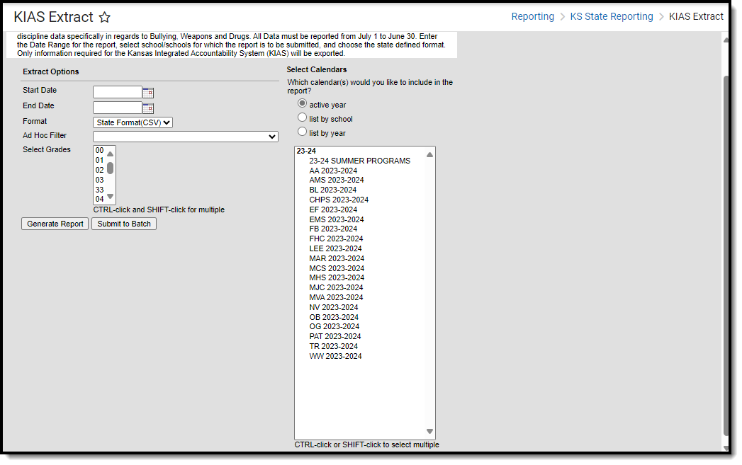 screenshot of the KIAS extract editor