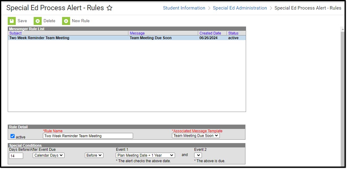 Screenshot of the Process Alerts Rules tool.