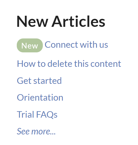 A sample New Articles list. The list displays five articles and a "See more" link.