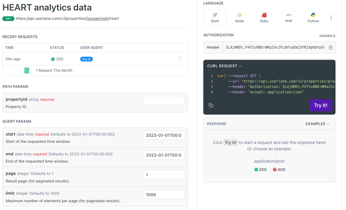 get request with calls and parameters