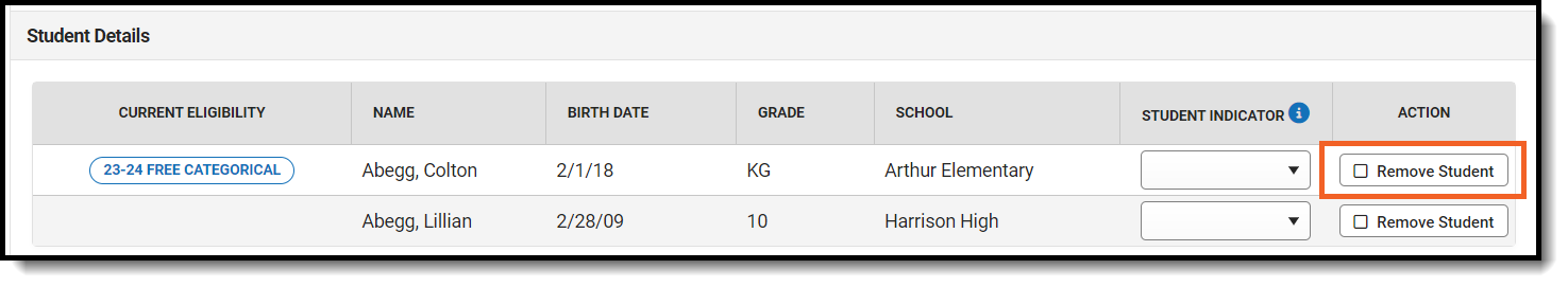 Screenshot of Student Details- the Remove Student button is called out.