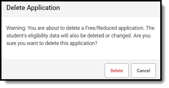 Screenshot of an application selected on the Household Applications tool. The Delete button is selected and the warning confirmation pop-up displays..