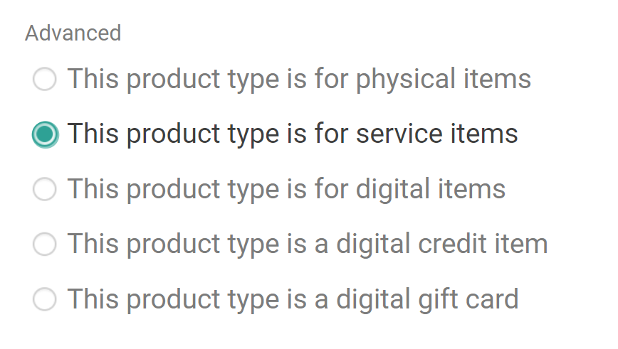 The Advanced options with service items selected