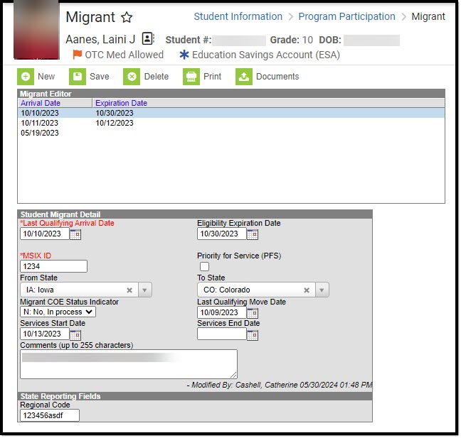 Screenshot of the Migrant tool with the detail fields displayed.