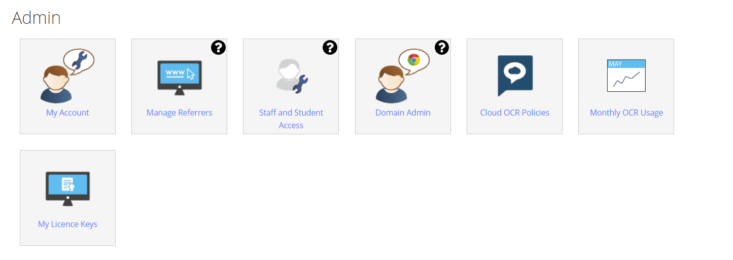 Claro cloud home page showing the Admin control panel