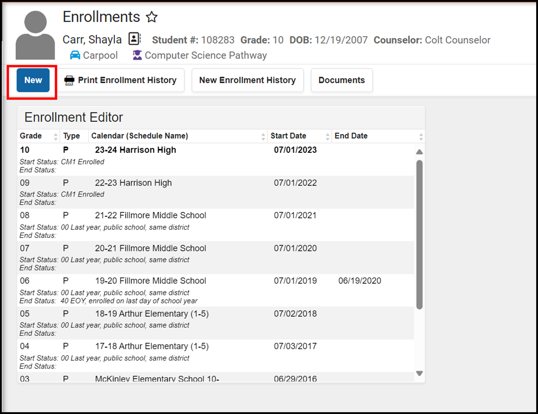 new enrollment