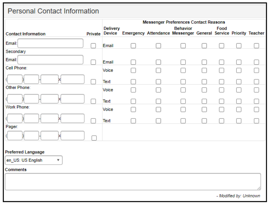 personal contact information