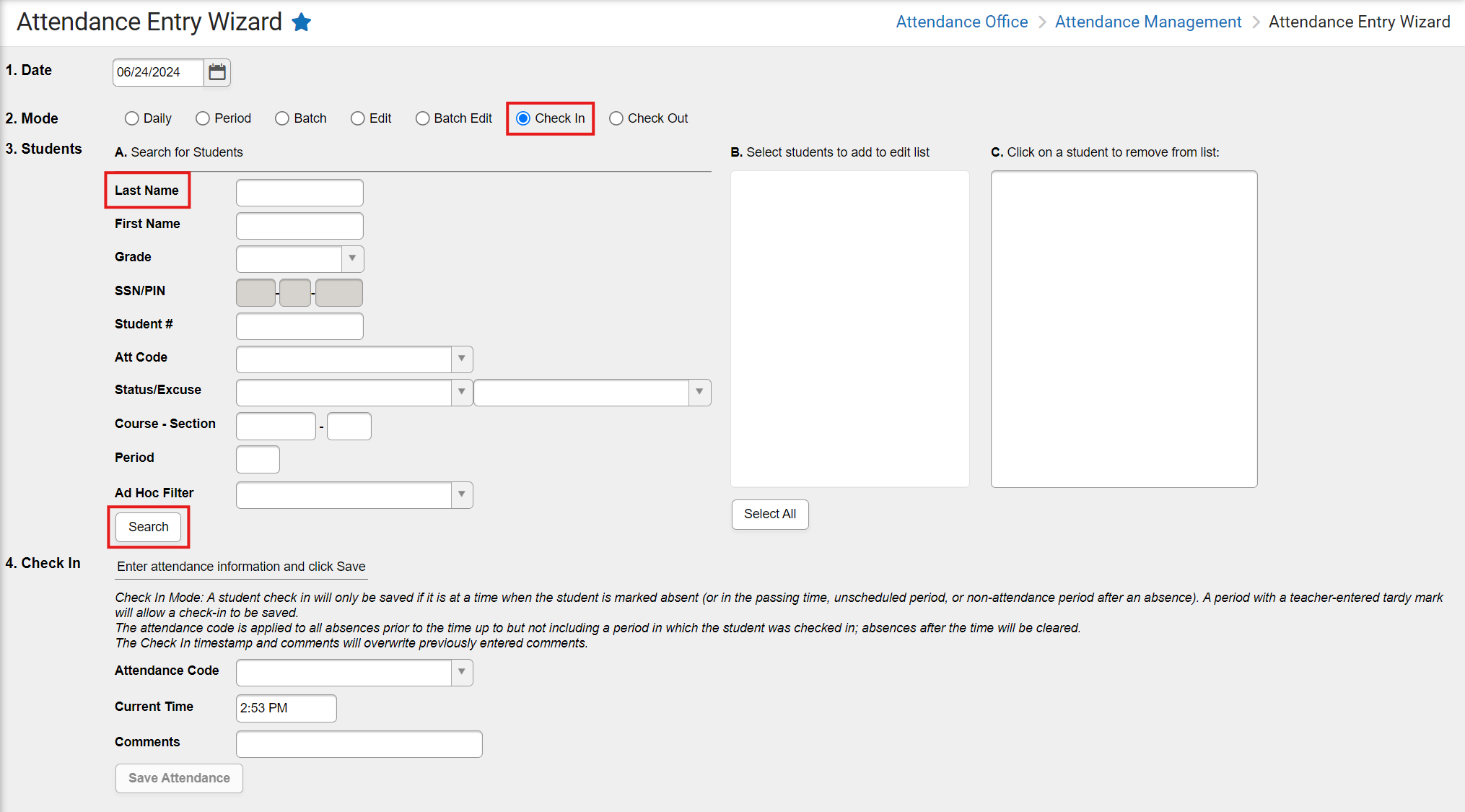 attendance entry wizard