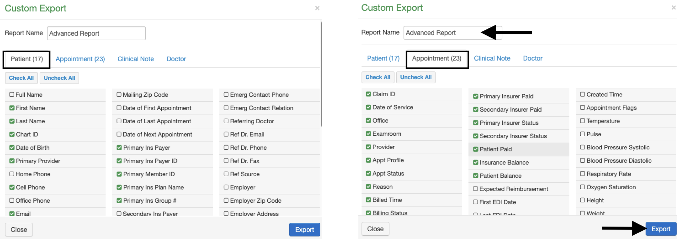 Custom_Export_Patient_and_Appointment_Filters_Side_By_Side.png