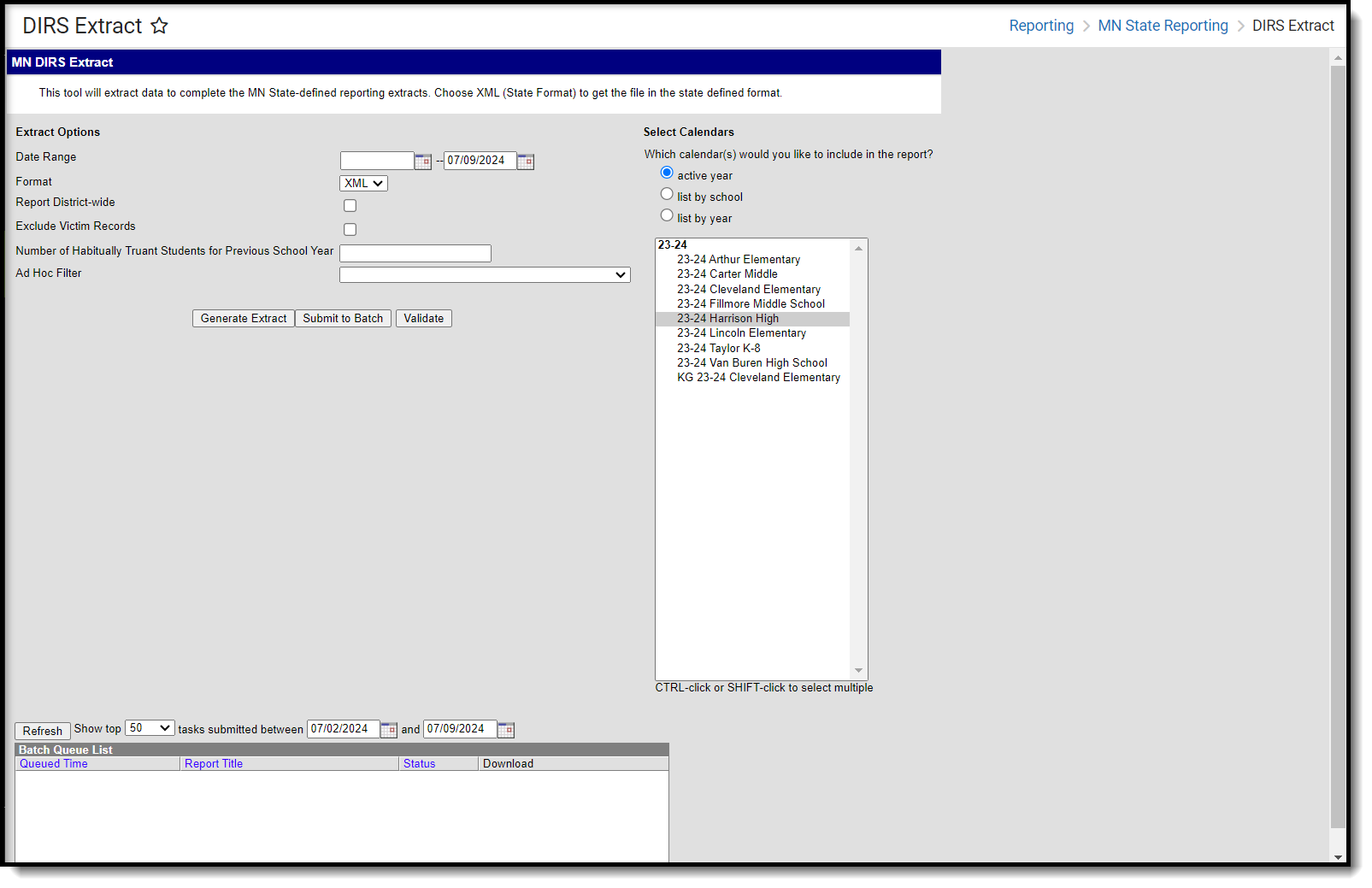 Screenshot of the DIRS Extract editor.