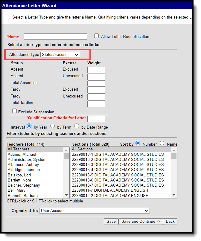 Screenshot of Creating a New Letter - By Local Attendance Code editor.