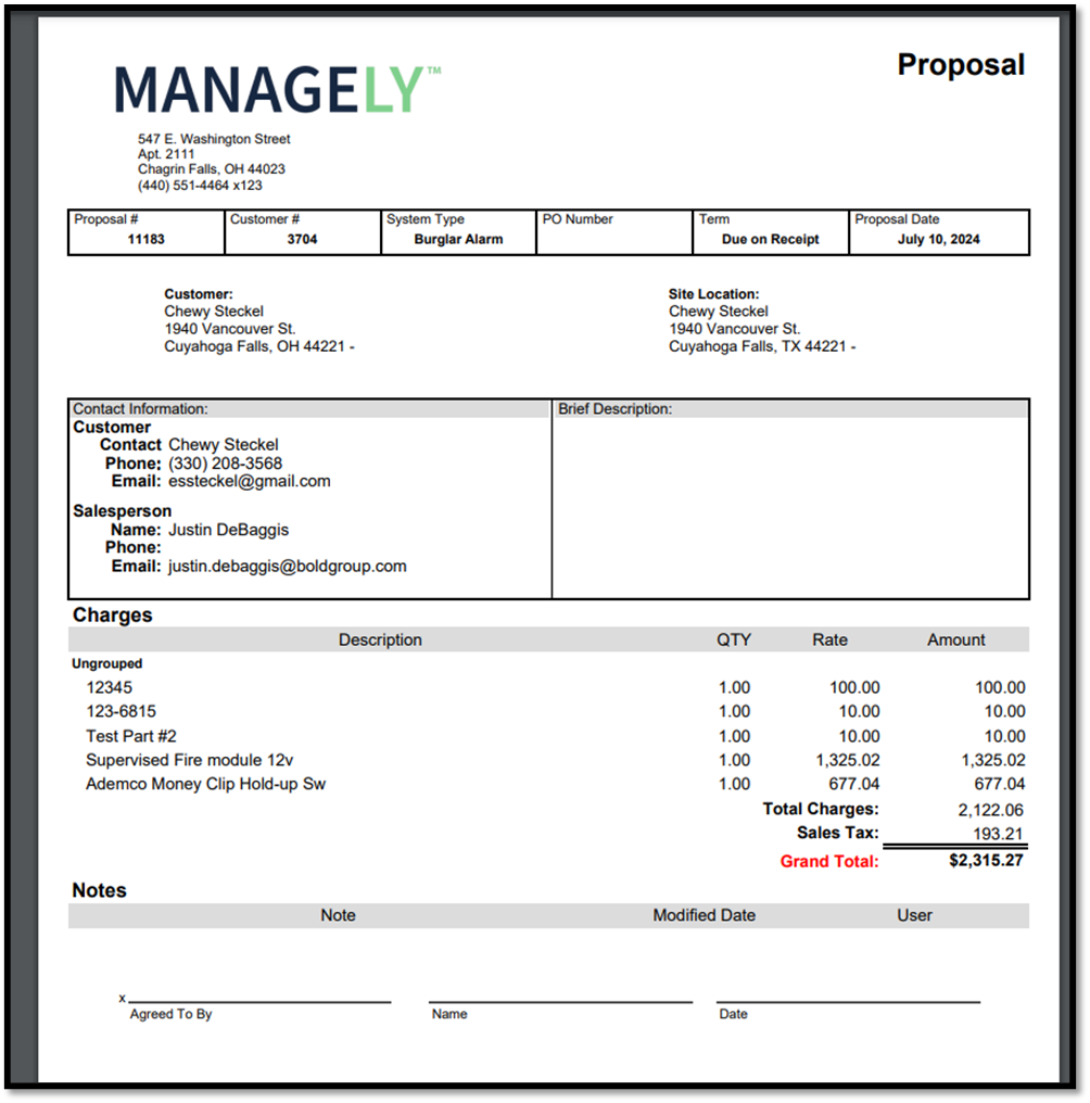 A proposal document with a receipt and a receiptDescription automatically generated with medium confidence