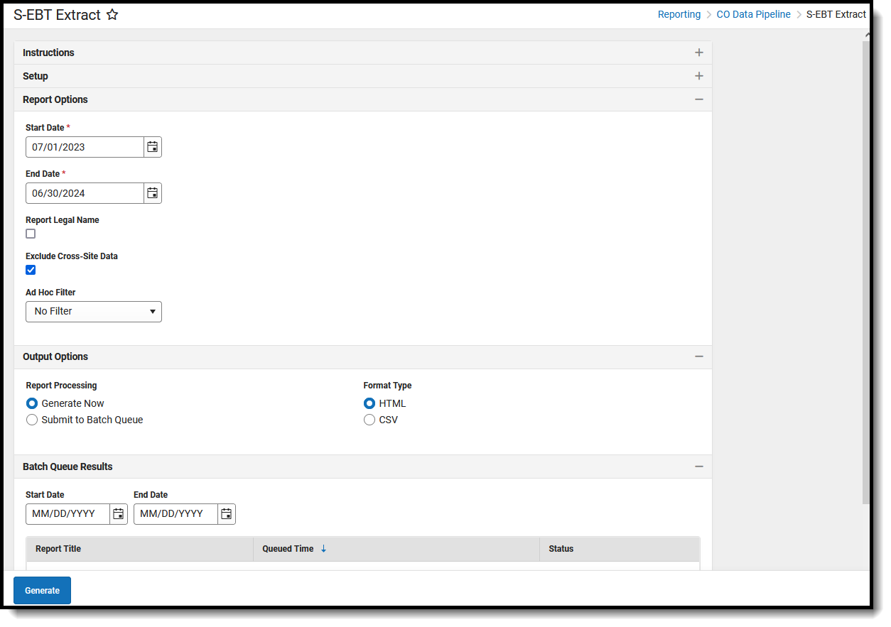 Screenshot of the Summer EBT Extract for Colorado, located at Reporting, CO Data Pipeline.