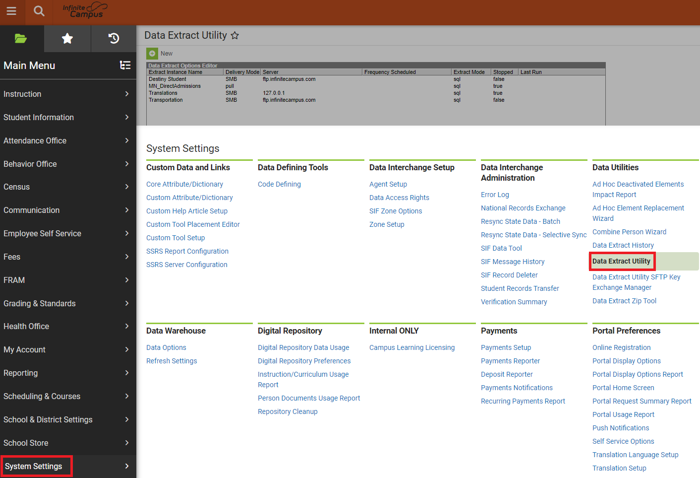 menu data extract utility