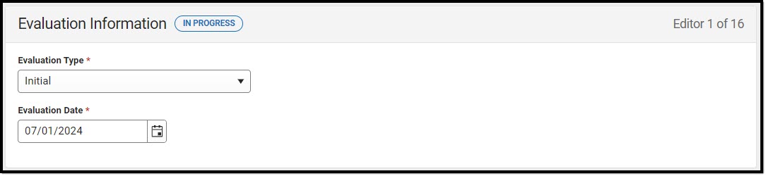 Screenshot of the Evaluation Information Editor.