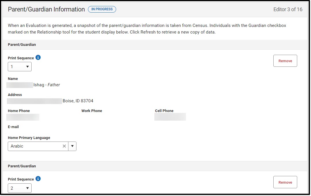 Screenshot of the Parent/Guardian Information Editor.