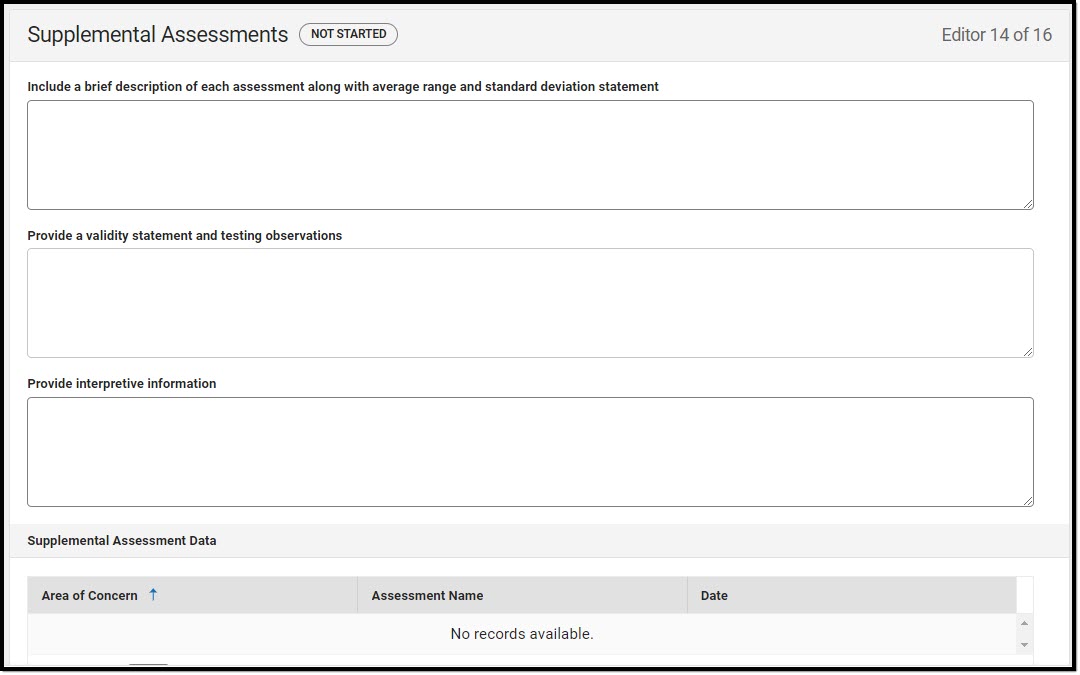 Screenshot of the Supplemental Assessments Editor.