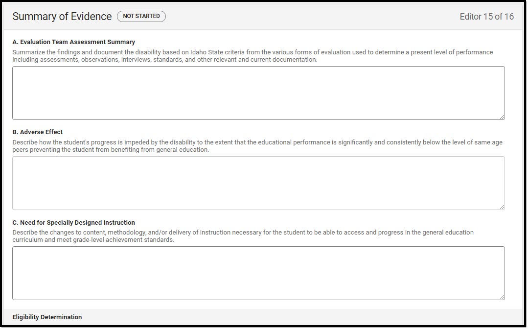 Screenshot of the Summary of Evidence Editor.