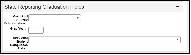 Screenshot of the State Reporting Graduation Fields.