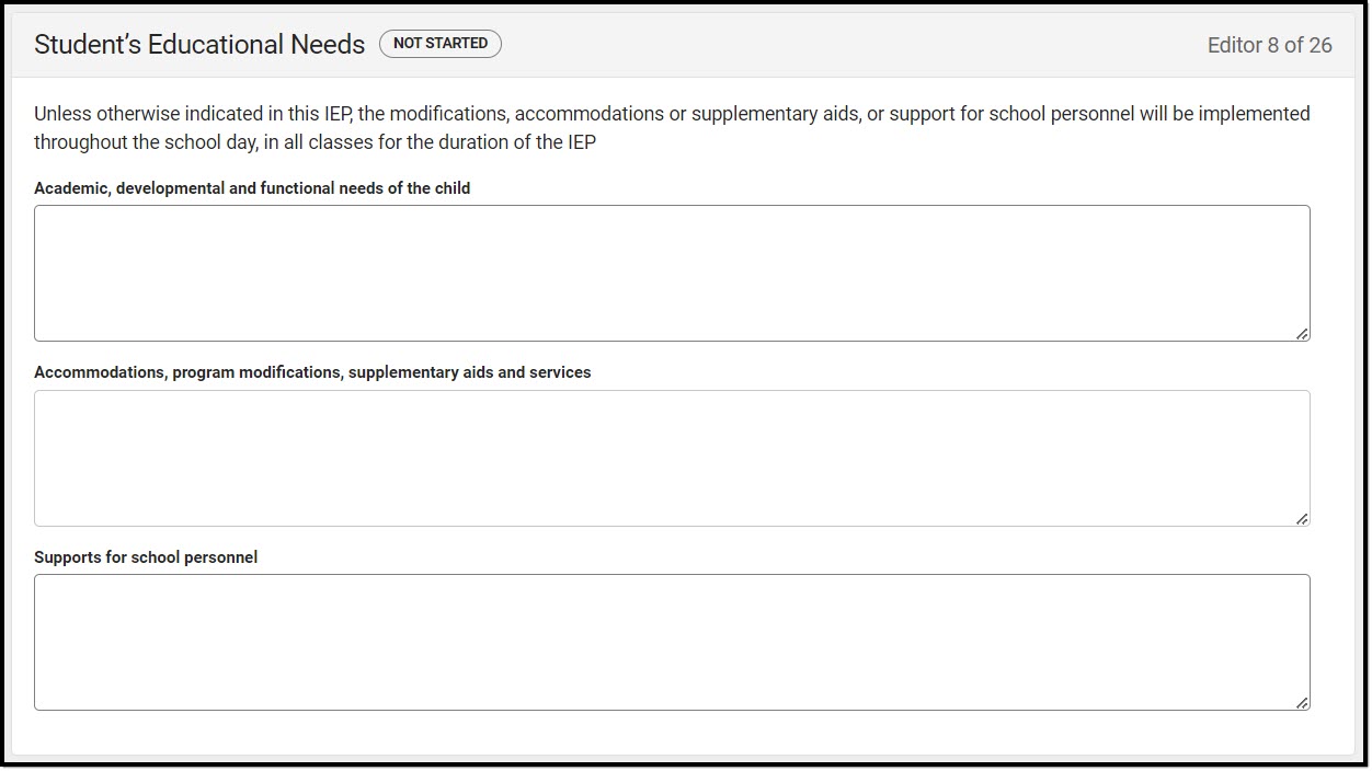 Screenshot of the Educational Needs Editor.