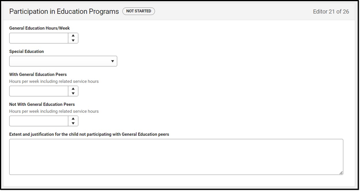 Screenshot of the Participation in Education Programs Editor.