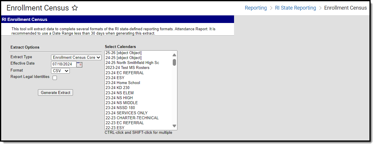 screenshot of the enrollment census editor