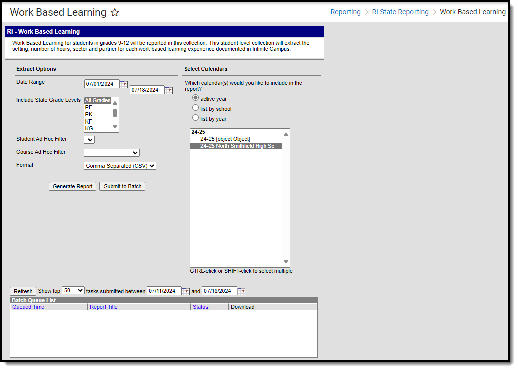 screenshot of the work based learning editor