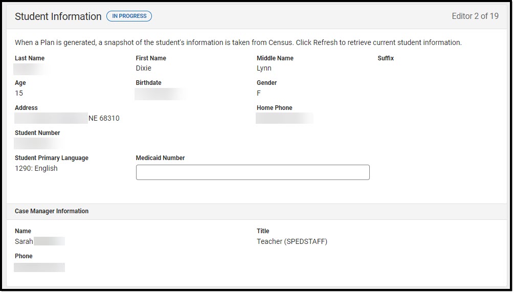 Screenshot of the Student Information Editor.