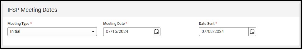 Screenshot of the IFSP Meeting Dates Detail Screen.