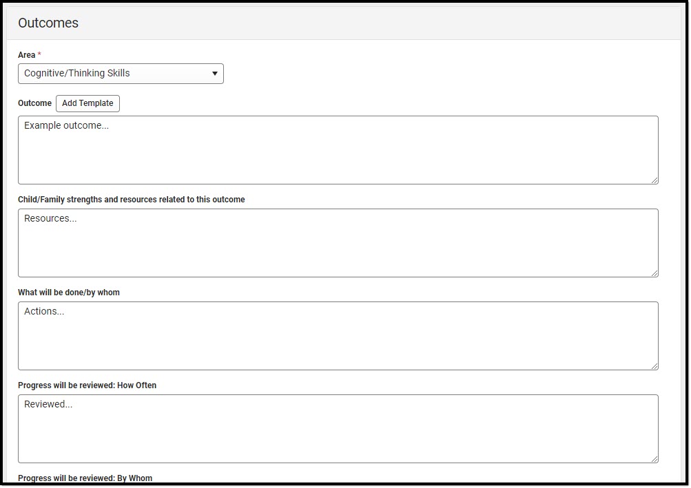 Screenshot of the Outcomes Detail Screen.