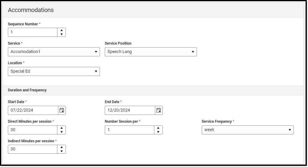 Screenshot of the Accommodations Detail Screen.