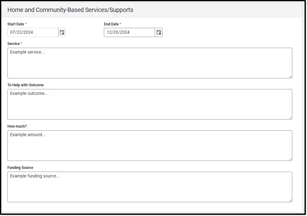 Screenshot of the Home and Community-Based Services/Supports Detail Screen.