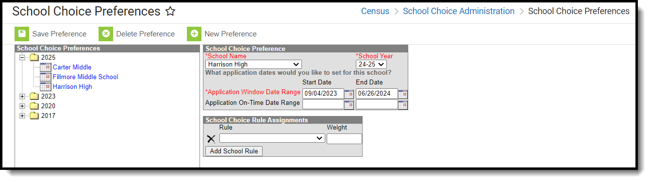 Screenshot of the School Choice Preferences tool.