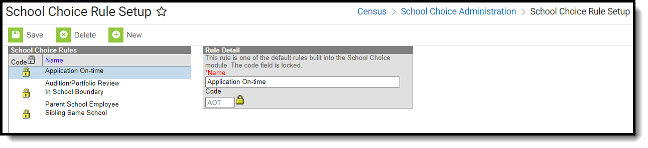 Screenshot of the School Choice Rules tool.