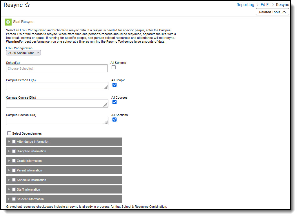 Screenshot of Ed-Fi Resync tool.