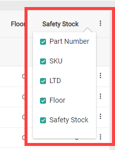 The expanded inventory column options