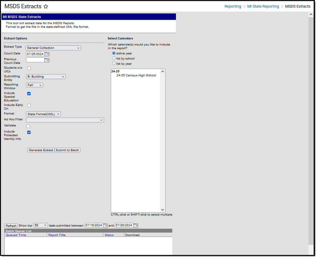 Screenshot of the MSDS extract editor