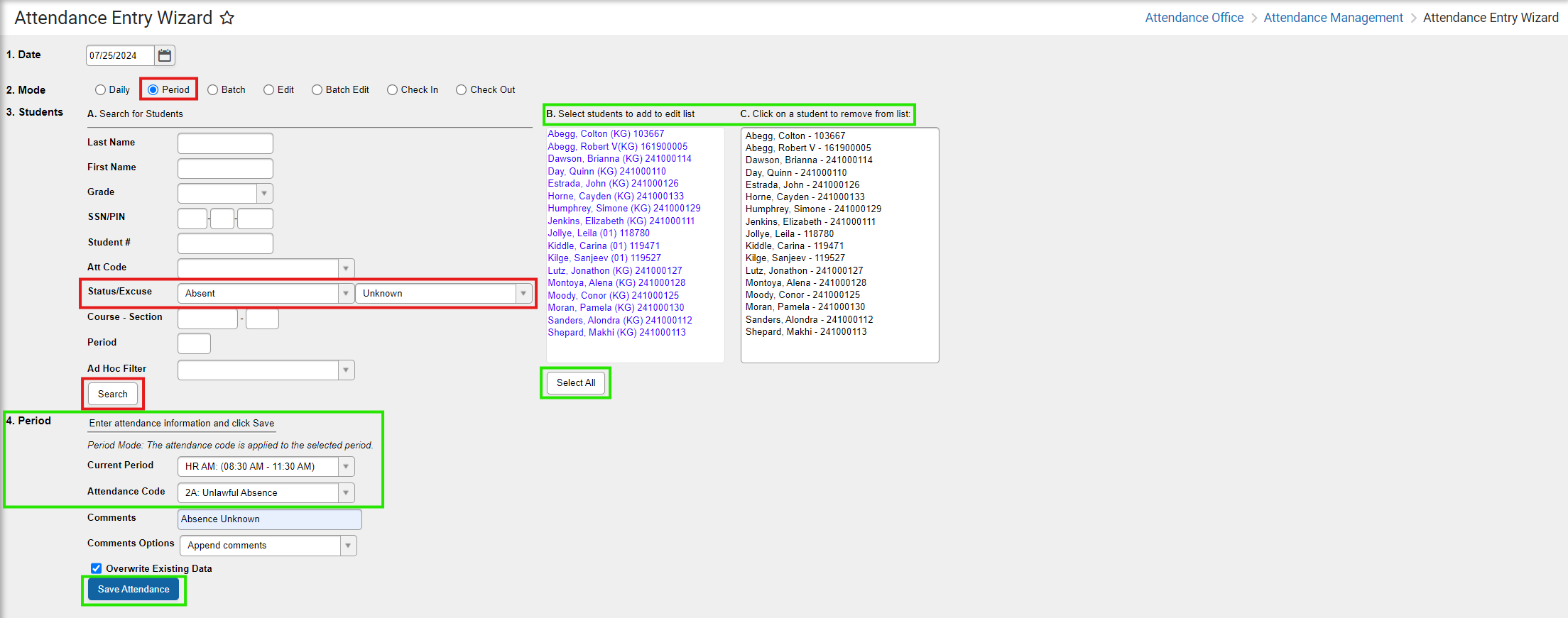 attendance entry wizard