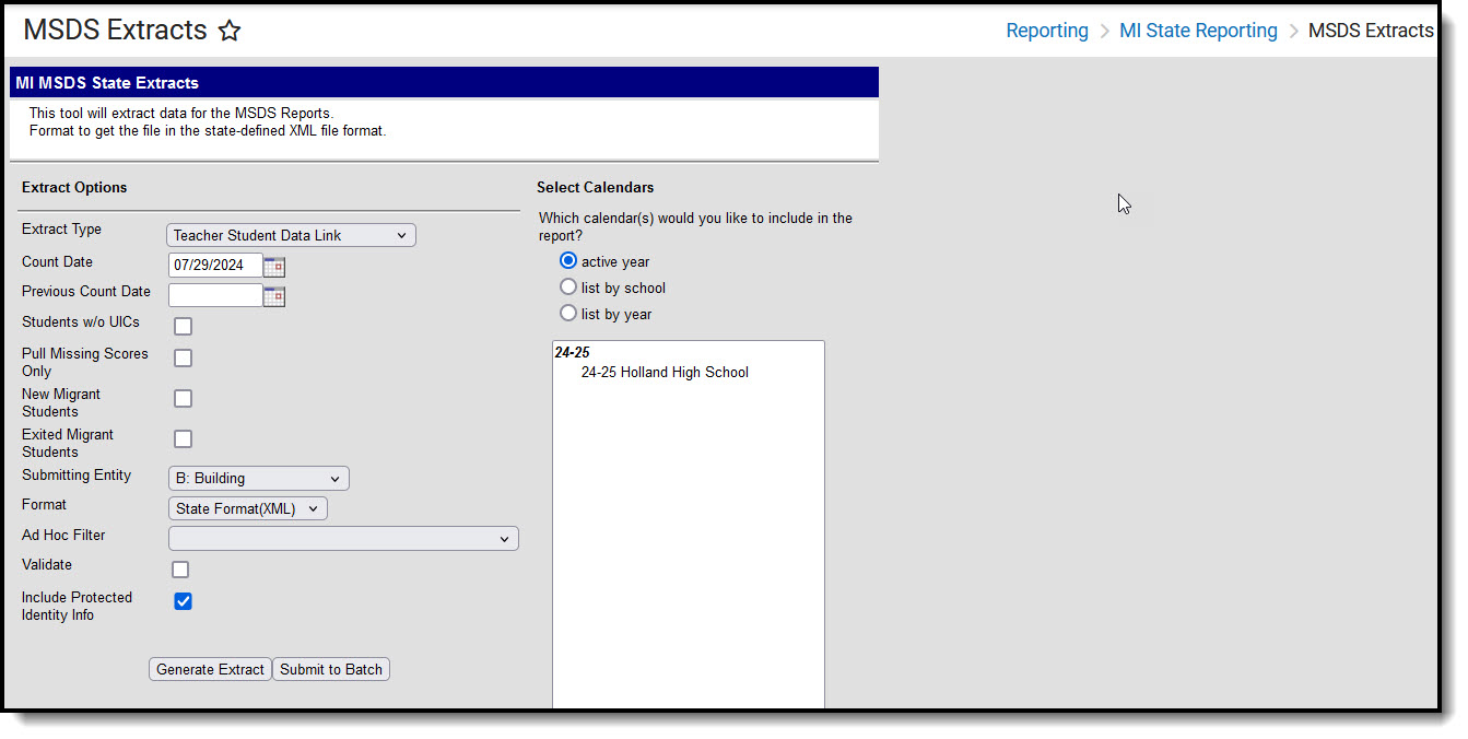 Screenshot of the Teacher Student Data Link extract editor.  