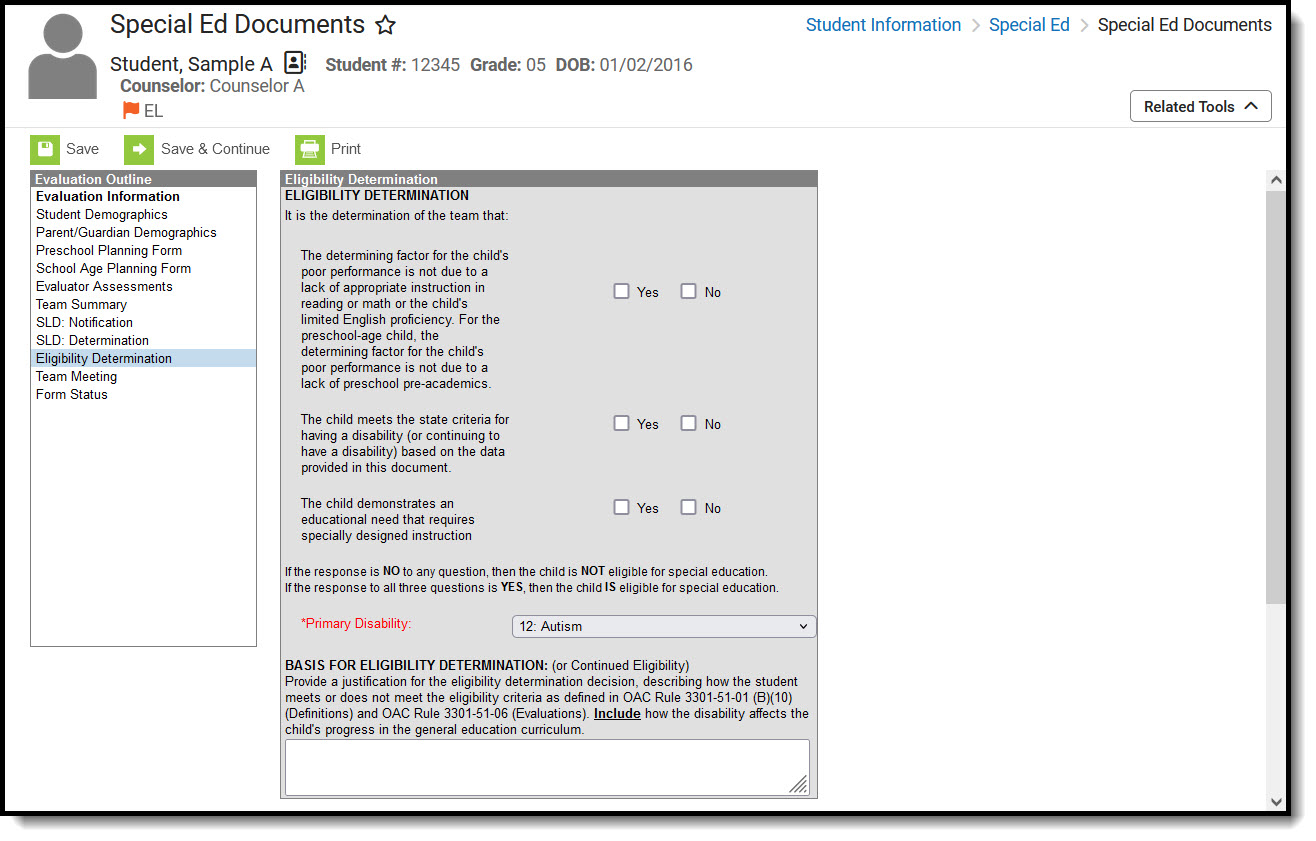 Screenshot of the Eligibility Determination Editor.