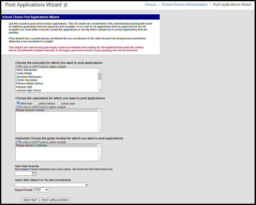 Screenshot of the Post Applications Wizard. 