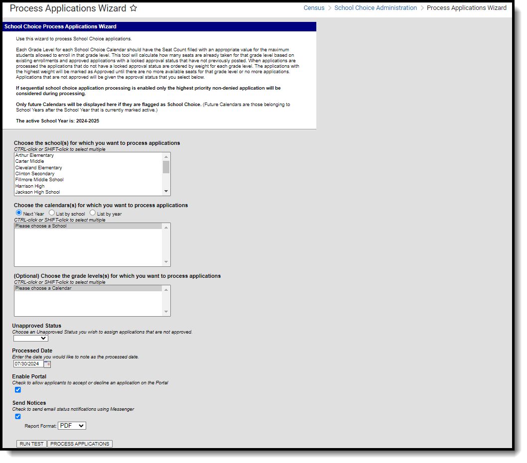 Screenshot of the Process Applications Wizard. 