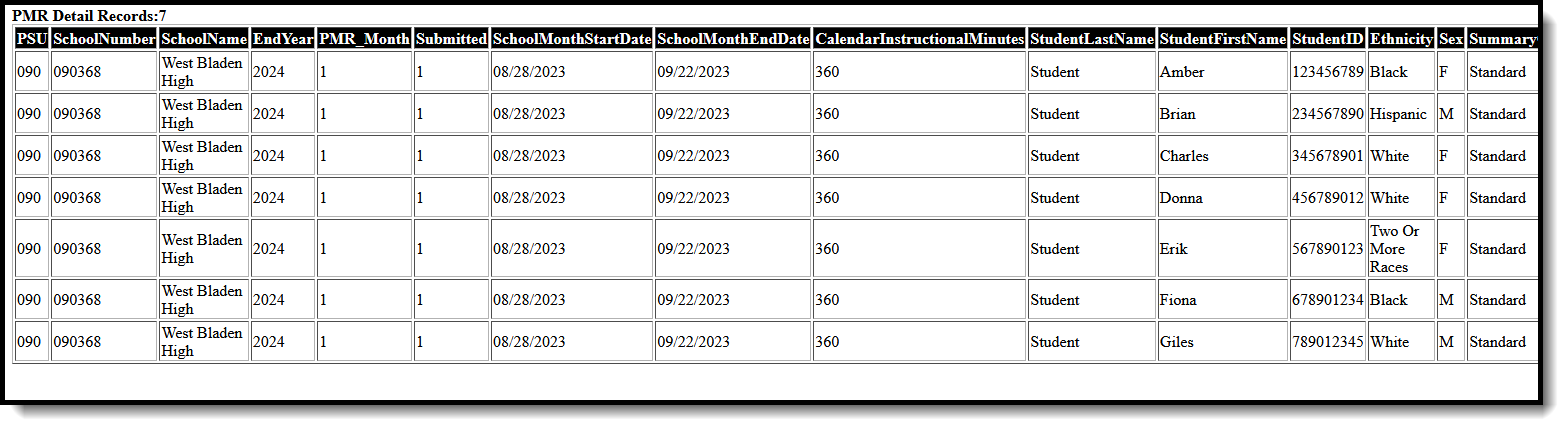 Screenshot of the PMR Detail Report in HTML Format