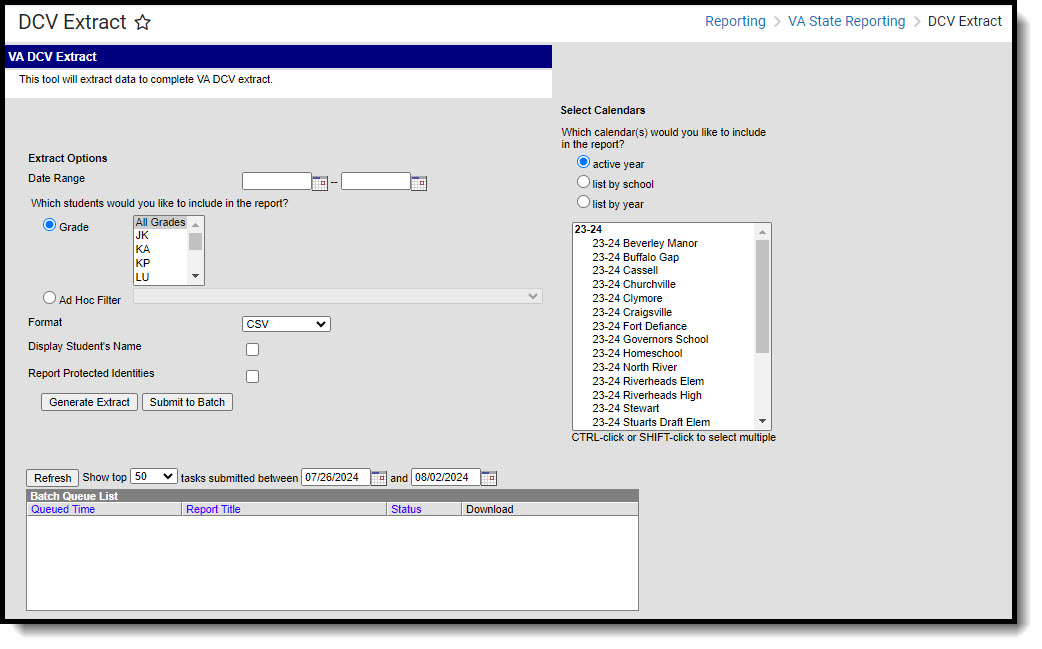 Screenshot of the DCV Extract editor.