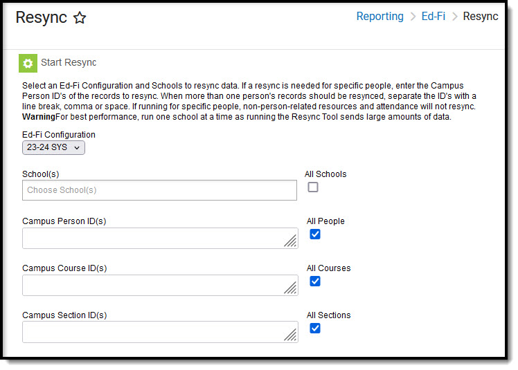 Screenshot of the Georgia Ed-Fi Configuration Resync Editor