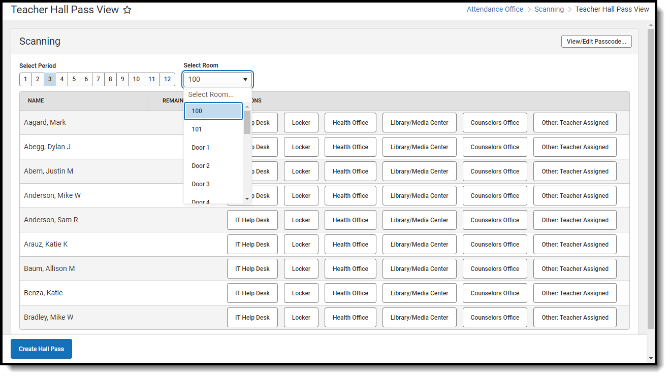 Screenshot of selecting a room as a substitute or teacher