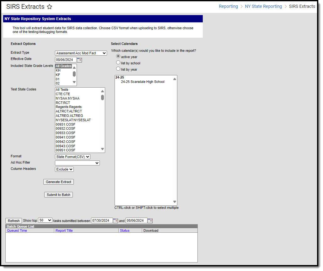 Screenshot of the SIRS Assessment Accommodations modification fact extract editor.