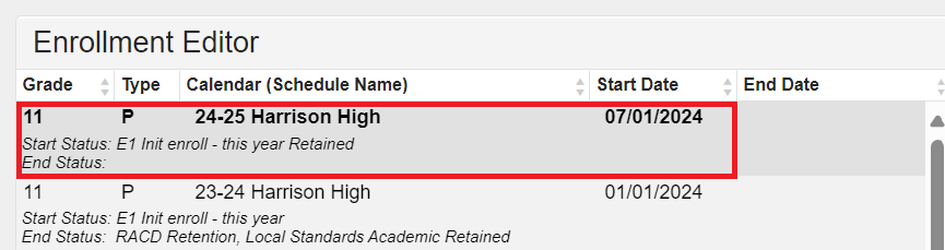 current year enrollment